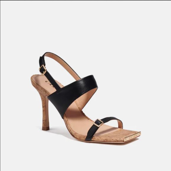 NEW! Women's Black and Gold Coach Kit Sandal, 6.5 - Picture 1 of 14